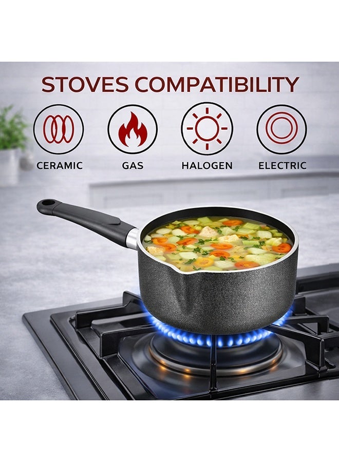 سونكس مقلاة حليب غير لاصقة ١٨ سم بسعة ٢٫٥ لتر – قدر صوص مع فوهة للصب، خالية من مواد بي إف أو إيه وبي إف إيه إس، آمنة للغسل في غسالة الصحون، مقبض باكلايت مقاوم للحرارة، مناسبة لمواقد الغاز والكهرباء والسيراميك، لون رمادي - Image 4